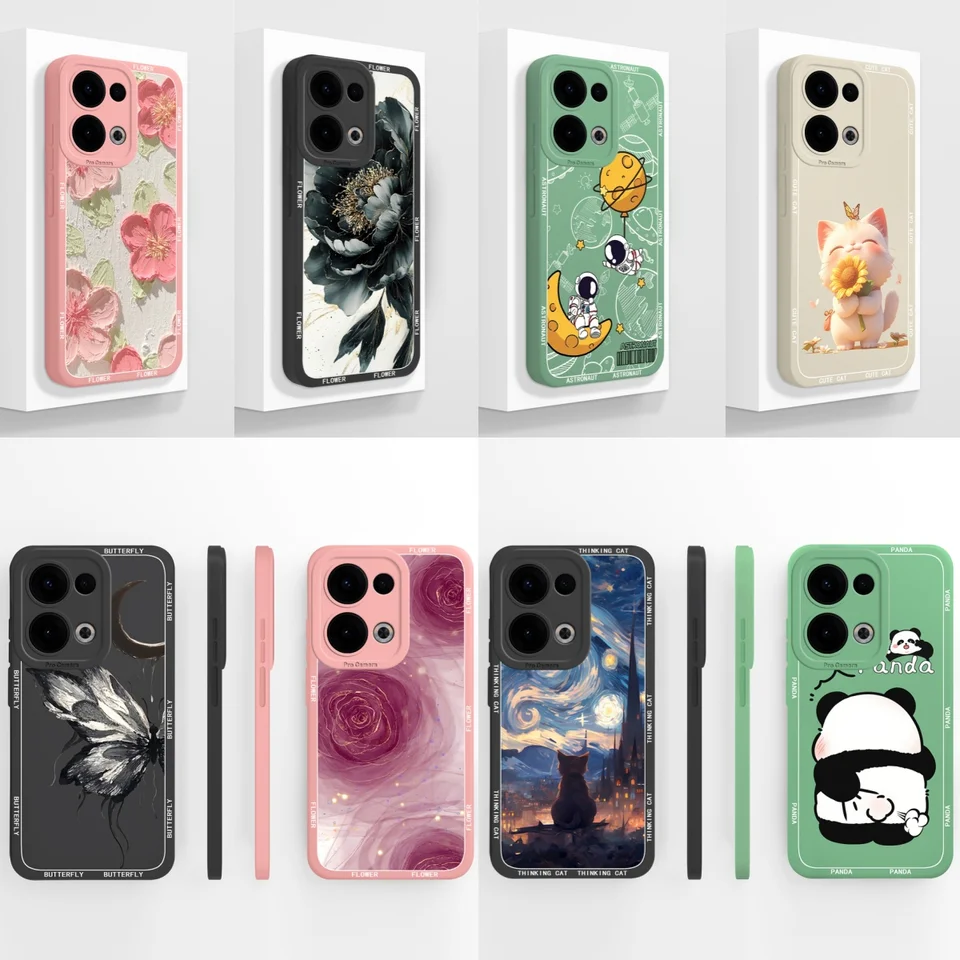 Pre Oppo Reno 13 Pro Pase Case Cute Planet Cat Mäkká tekutina Silikón Úplné pokrytie Anti Drop Telefón Zadný kryt pre Oppo Reno13 5G