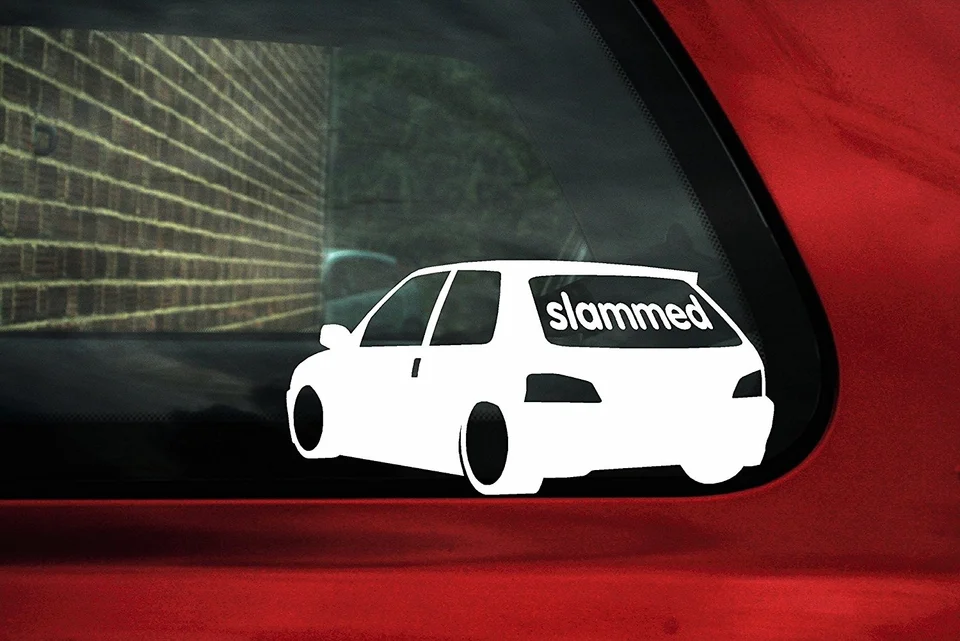 Pre Peugeot 106 GTI zabuchnuté sklonené auto Silhouette Sticker / Decal CAR Styling