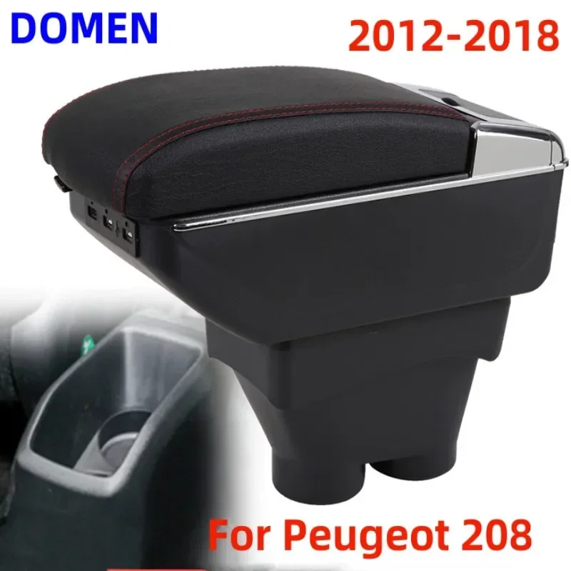 Pre Peugeot 208 Box Original vyhradený doplnok Central Lotry Modification Doplnky Duálna vrstva USB nabíjanie 2012-2018
