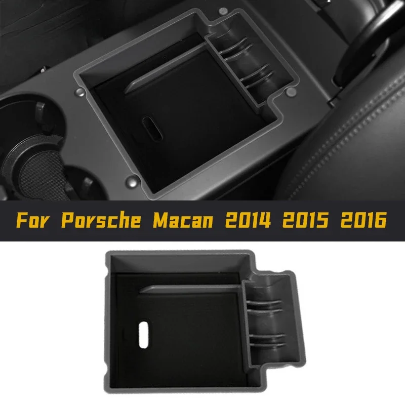 Pre Porsche MacAN 2014-2018 ABS čierne autá lakťové lakťové skrinky podnosové skrinka mobilný telefón úložný box