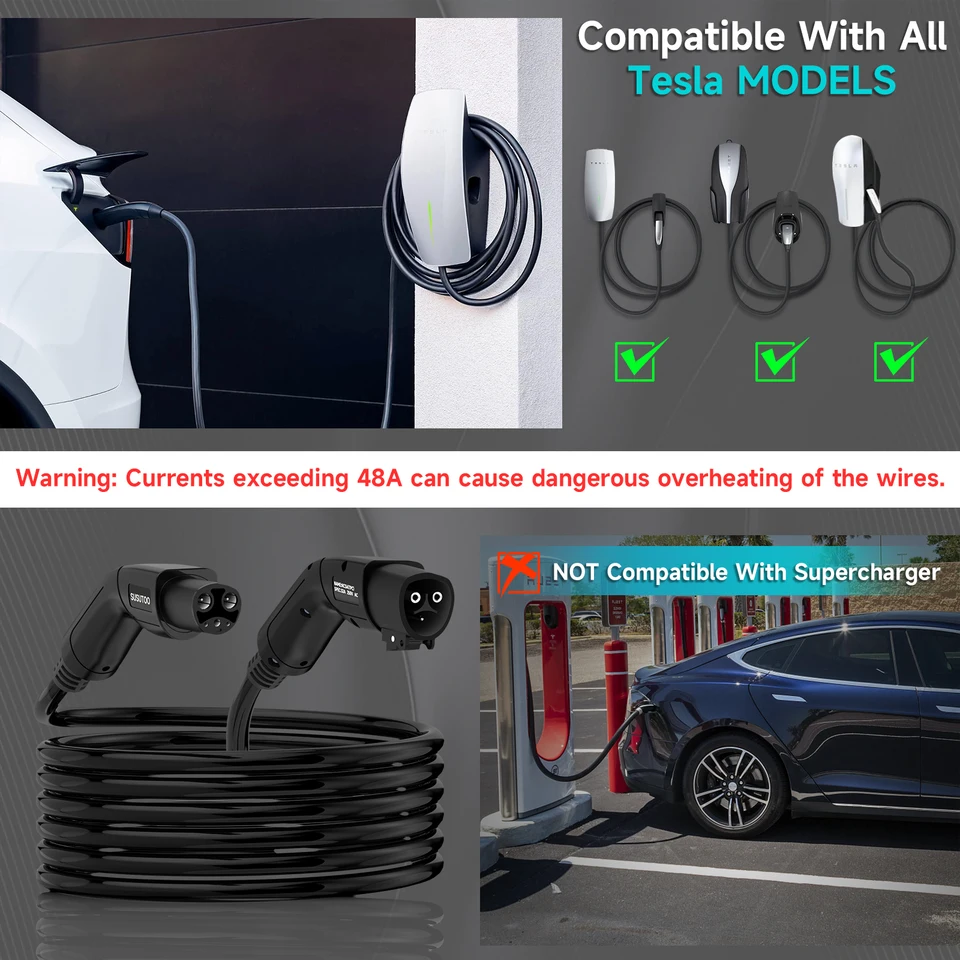 Pre predlžovací kábel nabíjačky Tesla 20 stôp 12 kW 48amp 240V s NACS Plug Tesla Model 3/Y/S Predlžovací kábel pre úroveň 1/2 EV nabíjačky