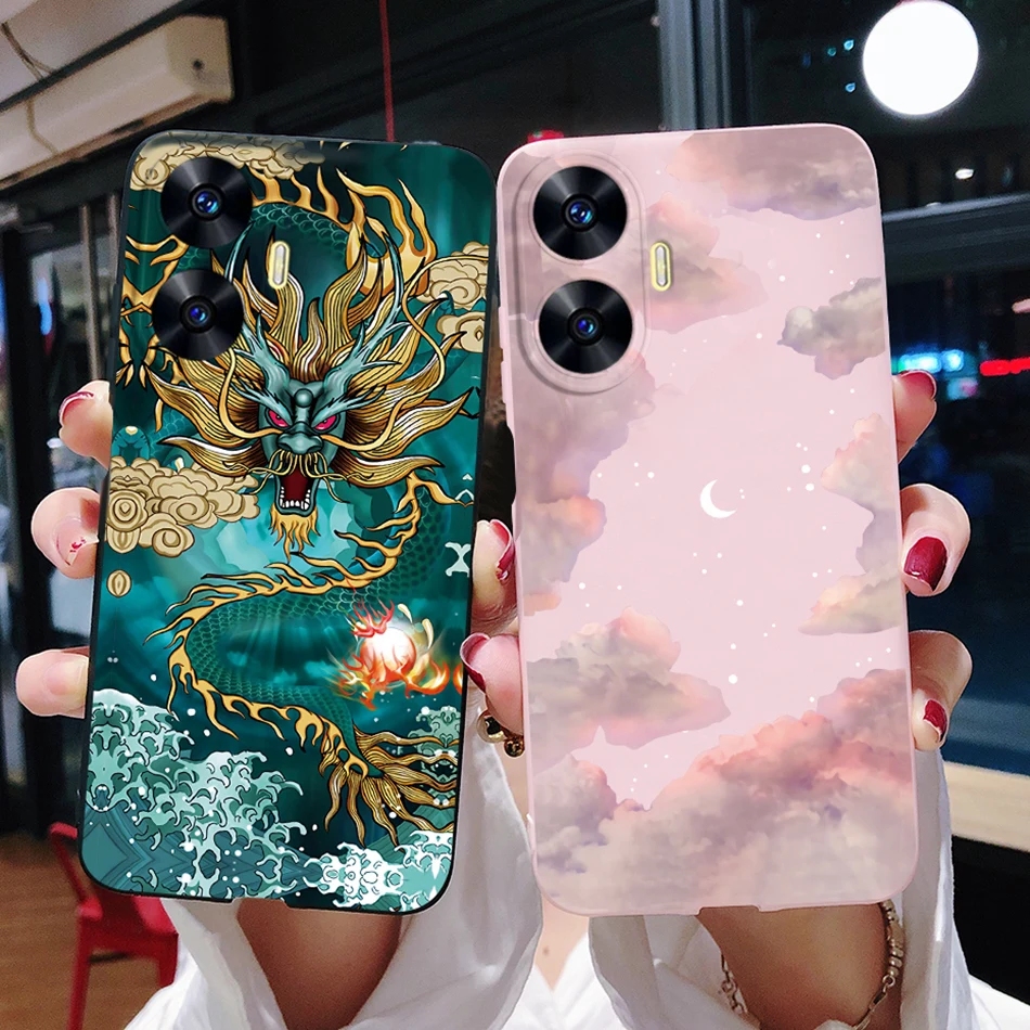 Pre prípad C55 Case Realme C55 zadný kryt Coque Shell Funda Soft Silikone Black Dragon Bumper pre Realme C55 2023 RMX3710 6.72 ''