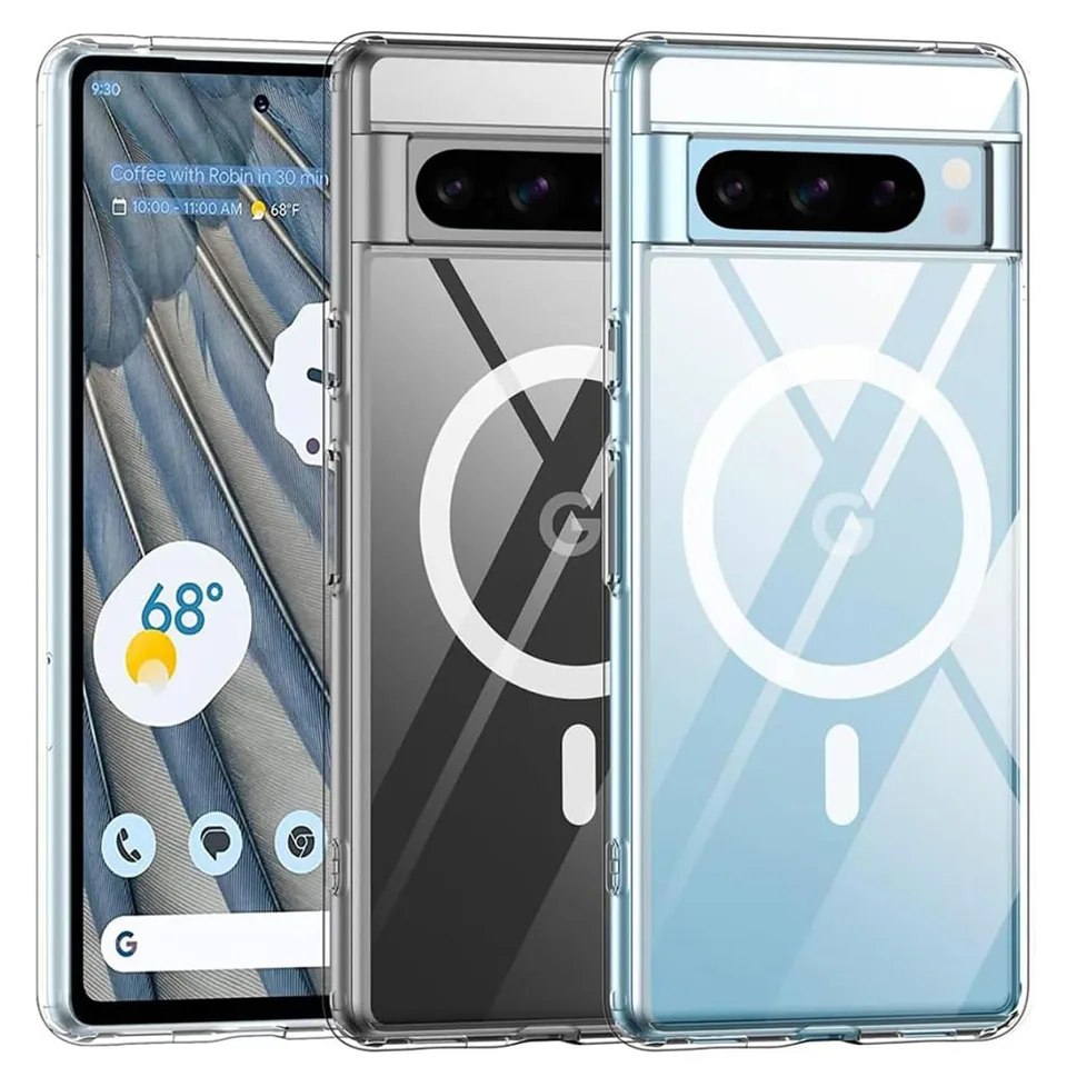 Pre prípad magnetického bezdrôtového nabíjania MagSafe pre Google Pixel 8 Pro 7 Pro Pixel8 Pro 5G Transparentný nárazový odolný zadný kryt Coque Coque