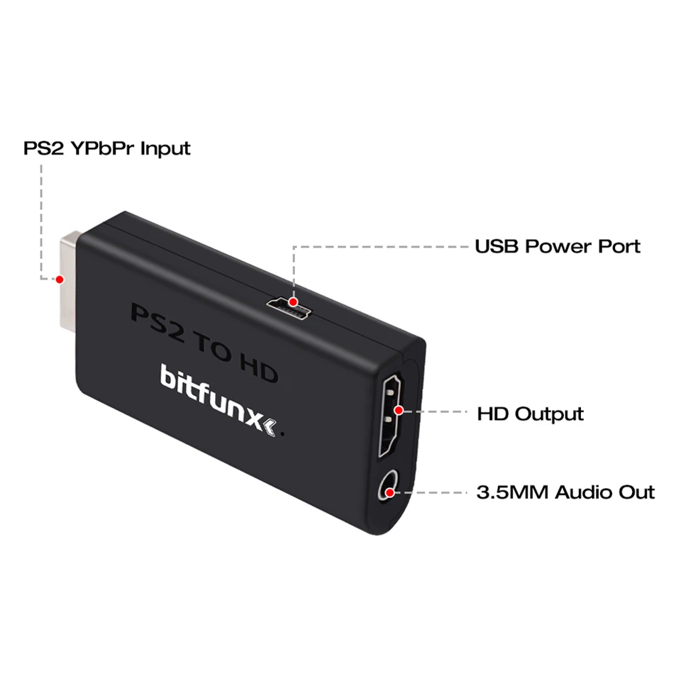 Pre PS2 až HDMI kompatibilný adaptér 480i/480p/576i/576p/720p/1080i Audio Video Display Set sada 3,5 mm Auido Jack pre hernú konzolu PS2