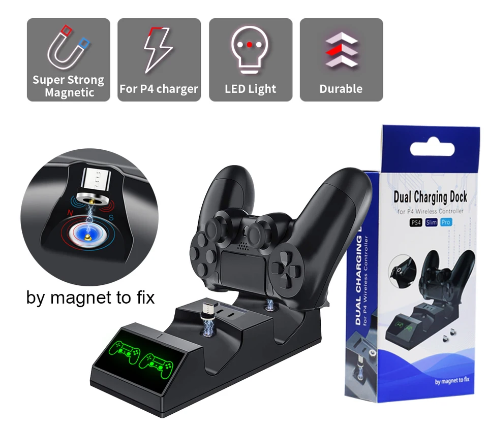Pre PS4 Dual Controller Charger Dock Dock Magnet nabíjanie s LED displejom pre príslušenstvo stojanu Controller PlayStation 4