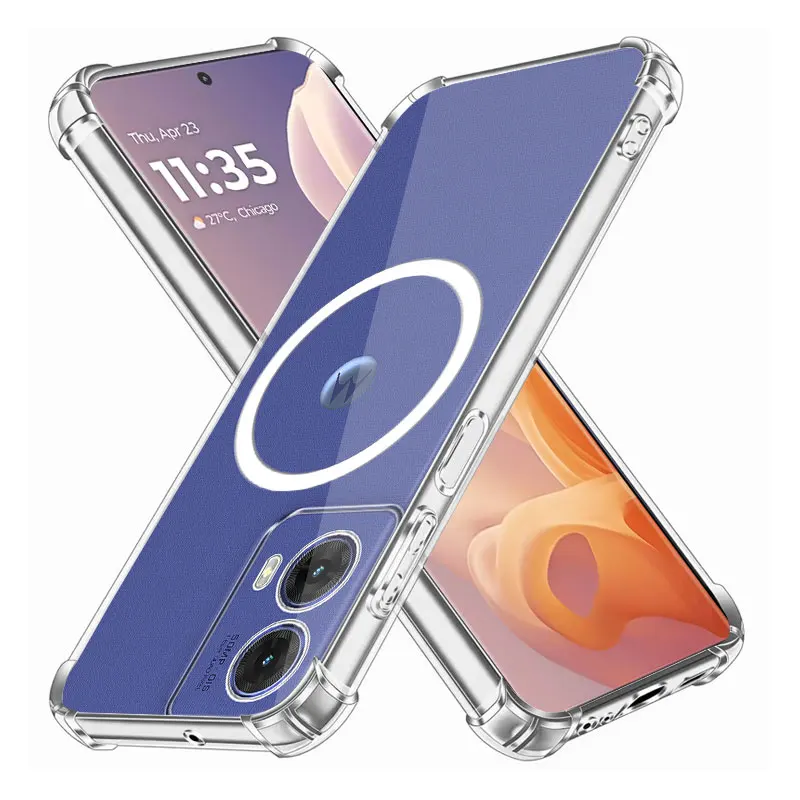 Pre puzdro Moto G85 G84 s magnetickou bezdrôtovou nabíjačkou nálepkou s nárazom s mäkkým silikónovým telefónom Motorola Moto G45 Bumper Cover