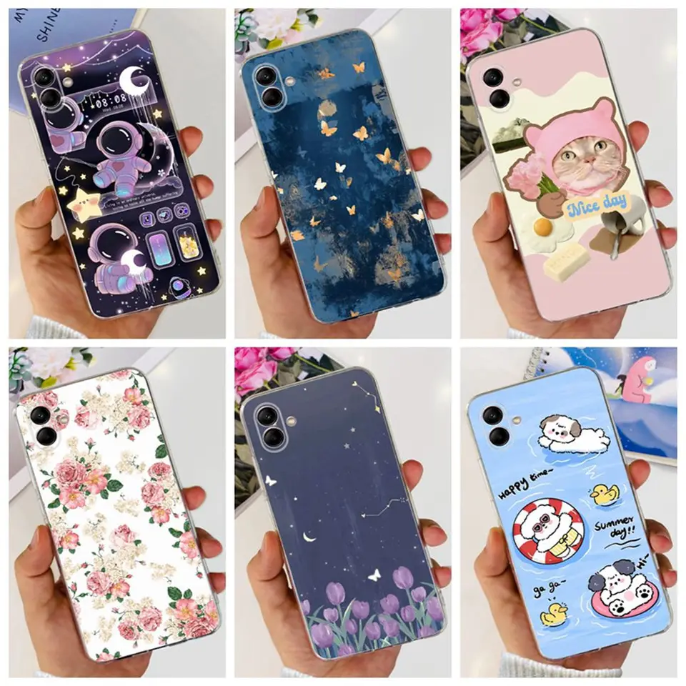 Pre puzdro Samsung Galaxy A04 4G Cuce Cute Astronaut Flower Soft Silikone TPU Cover pre Samsung A04 SM-A045F Bumper Telefón Fundas Fundas