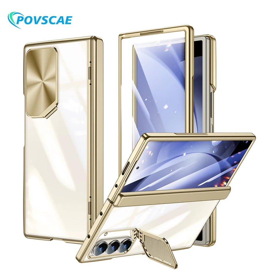 Pre puzdro Samsung Galaxy Z Fold 6 s Camear Cover a držiak Slim All-Inclusive Ochrana Electroplated Crystal Clear Case