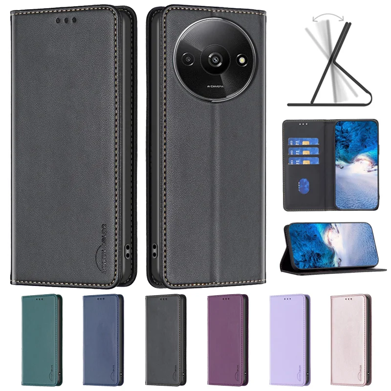 Pre puzdro Xiaomi Redmi A3 Magnetic Flip Phone zapnuté pre Fundas Xiomi Redmi A3 Kryt kožená karta Kryt Redmia3 A 3 A2 A1 Plus Coque