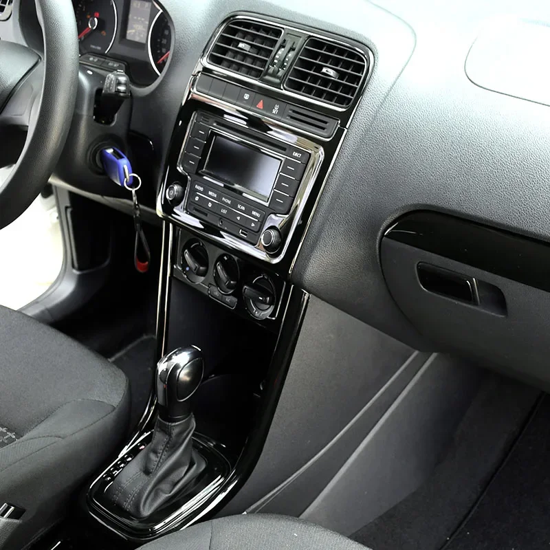 Pre pólo plne set interiér čierneho auta Dashboard Outlet Sticker Cover Shift Shift Tink pre Volkswagen Polo 2011-2018 6r 6c My15