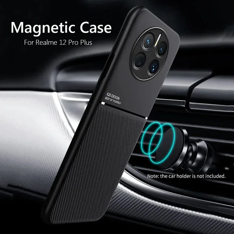 Pre Realme 12 Pro Case CAR CAR Magnetickú koženú pokrývku mäkký ráme