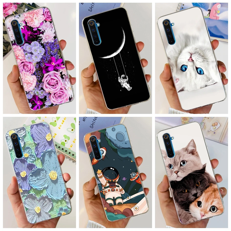 Pre Realme 6 Pro Case RMX2061 RMX2063 Silikónový kryt roztomilý astronaut kvetový nárazový nepriestrelný prípad mäkkého telefónu pre Realme 6 6S 6Pro Funda