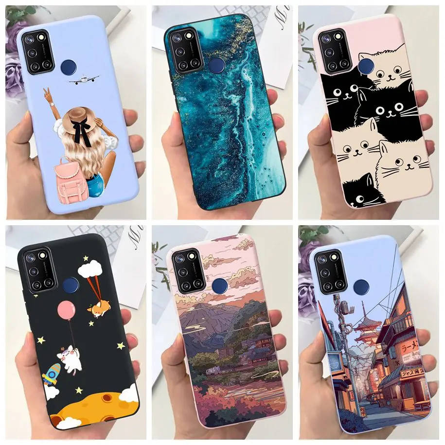 Pre Realme 7i RMX2103 PASE NOVÉ Módne maľované COQUE SOKLIKOVÉ SILIKONOVÝ PLYT ZADNUTIE PRE Realme C17 RMX2101 Funda Realme7i Bumper