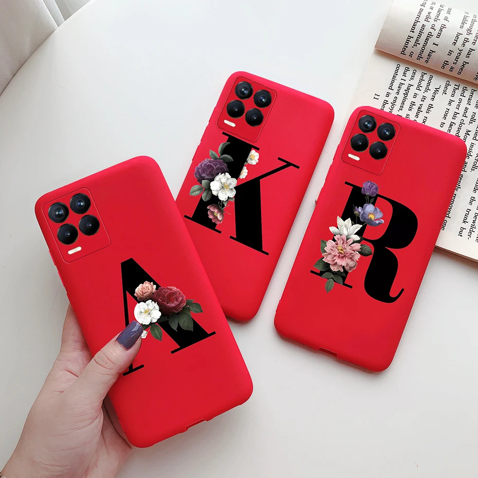 Pre Realme 8 Pro Case Silicon Soft Soft Letter Monogram kvety kvety zadný kryt pre Oppo Realme8 4G RMX3085 Realme 8 Pro Bumper Case