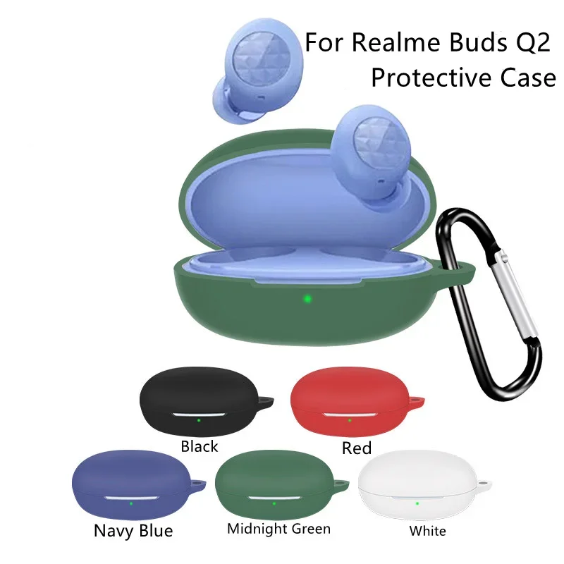 Pre Realme Buds Q2 puzdro Silikón Ochranný kryt Shopphone Shock s háčikom