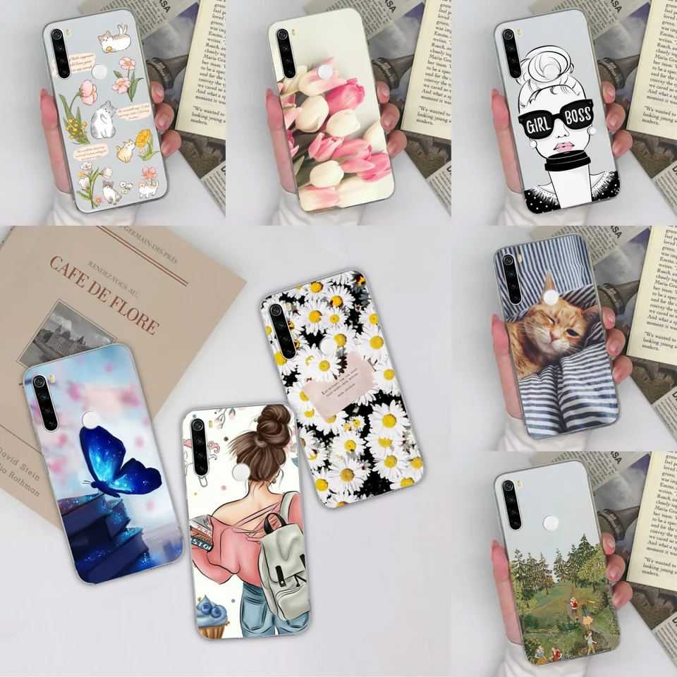 Pre redmi poznámku 8 8 2021 8t 8 Pro Case Motýfly Silikón Clear Shock -odolný pre módu pre Xiaomi Redmi Note8 8 2021 8 T 8 Pro Bumper