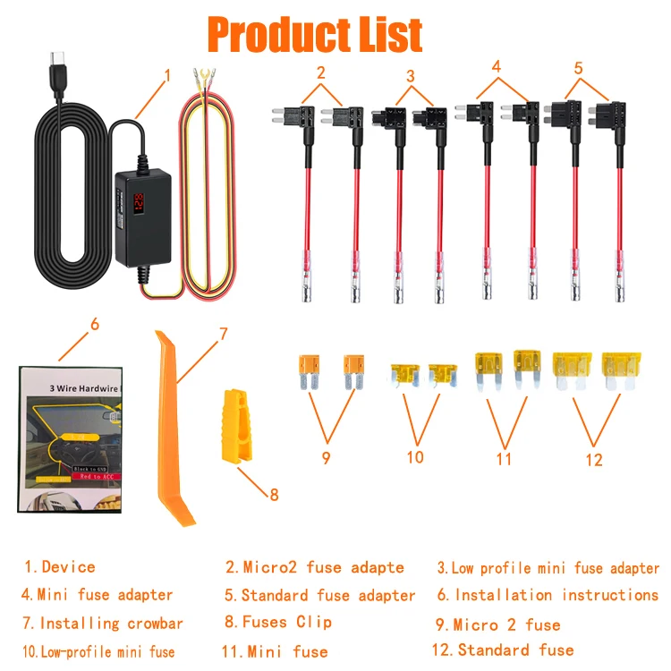 Pre Redtiger Type C USB 12V 24V až 5V Dash Cam Hardwire súpravy Obvod Nízke napätie Ochrana pre F7N F9 F17 F7N T DASH CAM