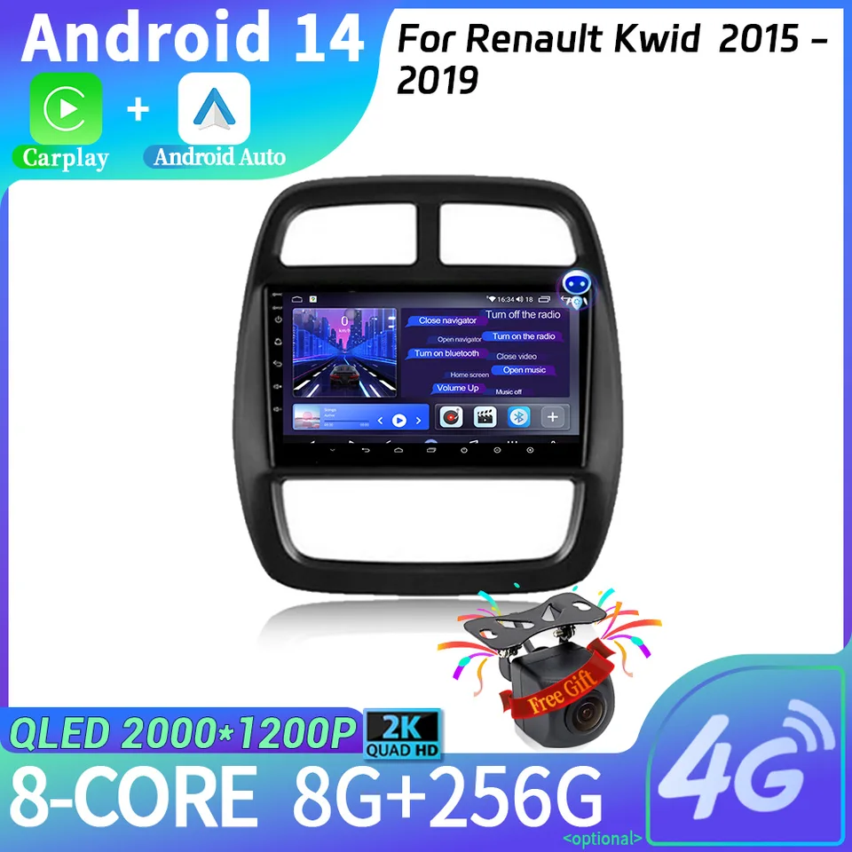 Pre Renault Kwid 2015 - 2019 Car Android 14 Multimedia navigačné bezdrôtové bezdrôtové plátno Stereo Head Unit Screen Screen