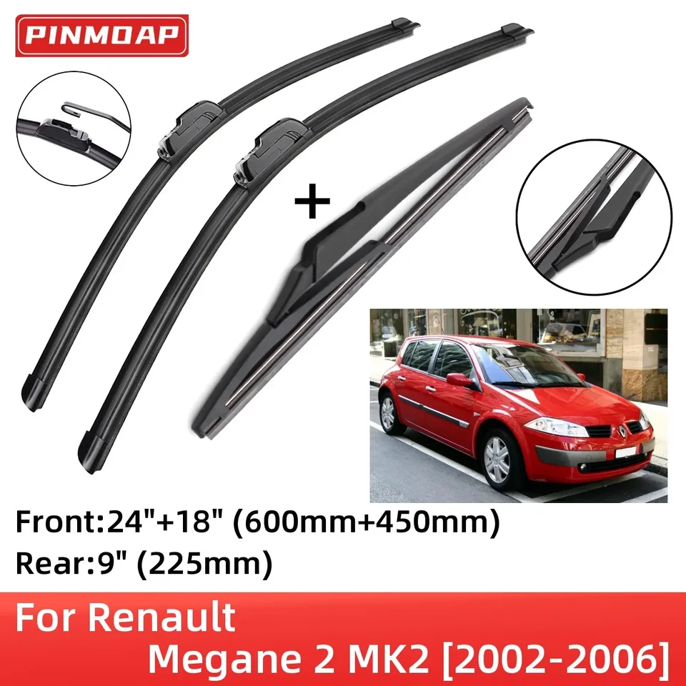 Pre Renault Megane 2 2002-2006 Čepele predného zadného stierača kefy Cutter Príslušenstvo j Hook 2002 2003 2004 2005 2006