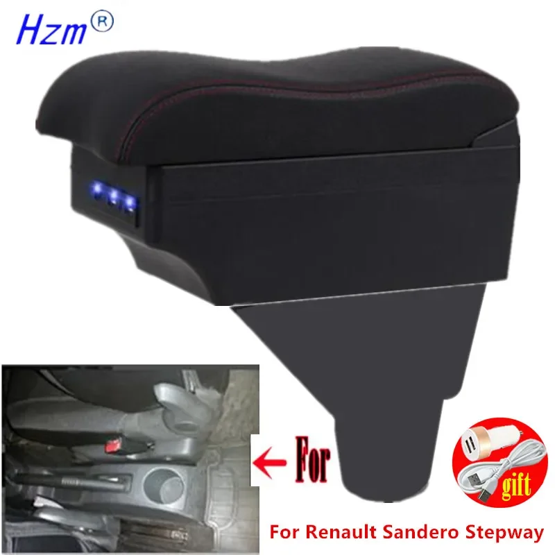 Pre Renault Sandero Stepway Lirky lakťovej lakťovej krabice pre Dacia Stepway Car lakťová lakťová lakťová lakťová lakťová krabica Interiér s príslušenstvom pre autá USB