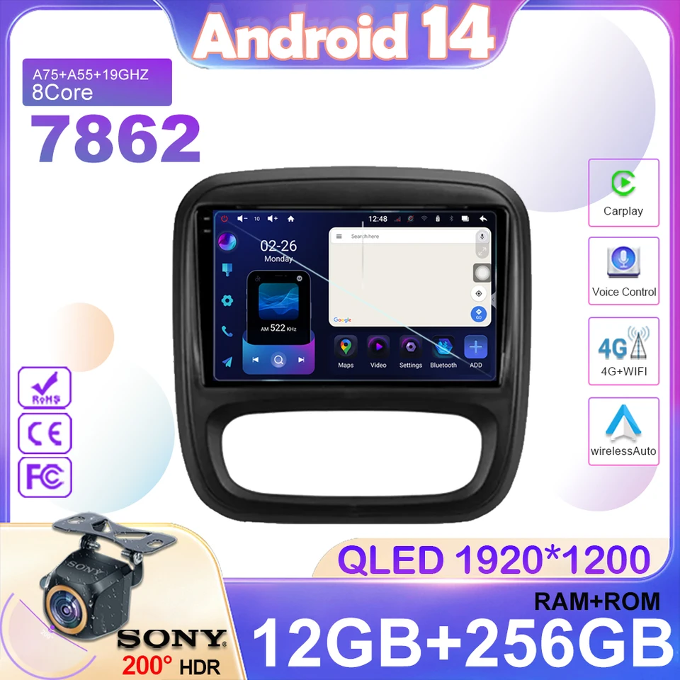 Pre Renault Trafic 3 2014 - 2021 pre Opel Vivaro B 2014 - 2018 Android 14 Auto Radio Multimedia Radio Video Player GPS CarPlay