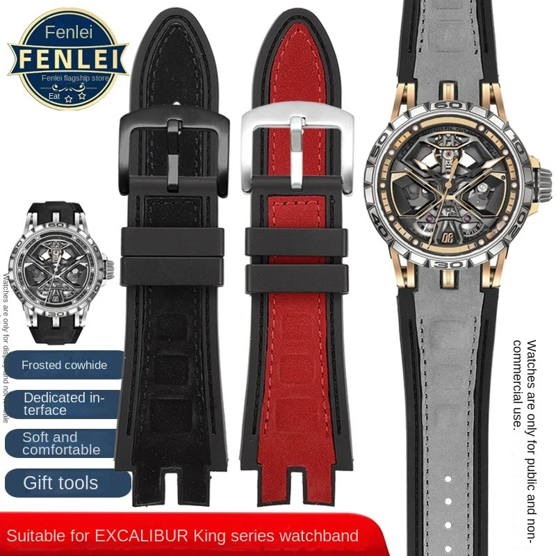 Pre Roger Dubuis Excalibur King Series Frosted Cowhide Witerproof Gumed Bottom hodinky 28 mm náramok s náramkom