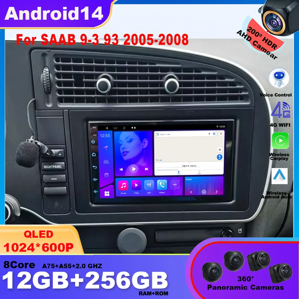 Pre Saab 9-3 93 2005-2008 Video Player Jednotka Autoradio 2 Din Android 14 Car GPS navigácia multimediálne rekordéri stereo