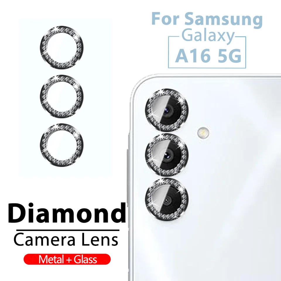 Pre Samsung A16 A55 S24FE A35 A25 A15 A05 A05S A06 A54 Diamondový kovový kovový kovový kovový chránič obrazovky Camera Galaxya55 S2FE A 16 objektív
