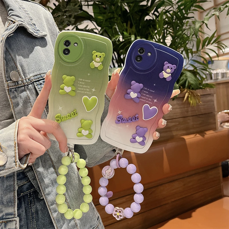 Pre Samsung Galaxy A03 telefónny puzdro 3D roztomilý karikatúra zvierat móda Soft Silicon Sport Hand Ručné náramky Zadný kryt