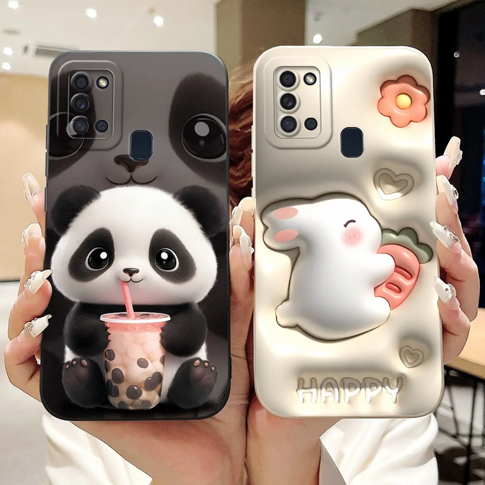 Pre Samsung Galaxy A21S Cute Panda Rabbit Cartoon Soft Silikone Case pre ochranné puzdrá fotoaparátu Samsung A21S SM-A217F