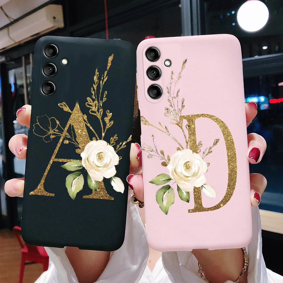 Pre Samsung Galaxy A24 4G Fashion Case Pink Black Matte Silikone Letters Puzdro pre Samsung A24 A 24 4G SM-A245F Zadný kryt