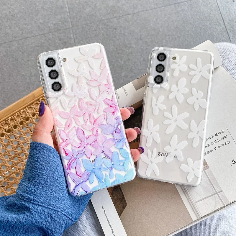 pre Samsung Galaxy S24 S23 S22 S21 S20 Ultra Plus Fe A52S A53 A73 A32 Poznámka 20 Prípad Daisy Oil Maľovaný kvetinový mäkký TPU Cover Funda
