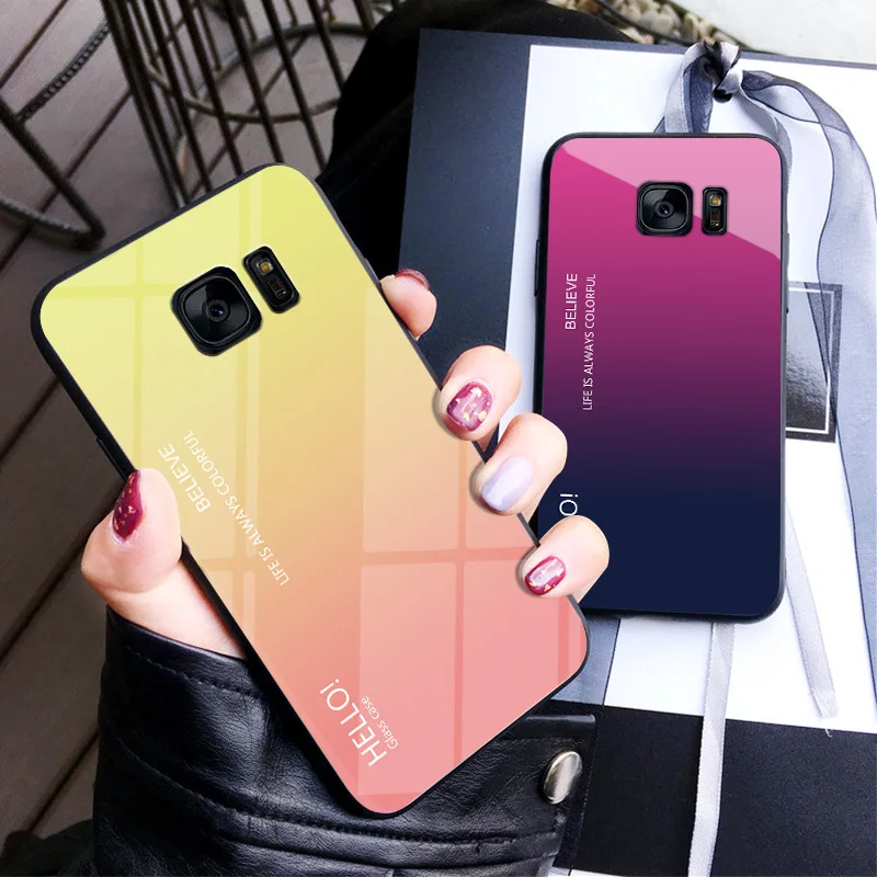 Pre samsung galaxy S7 Edge puzdro luxusné tvrdé temperované sklo módny gradient chráni puzdro pre zadné kryt
