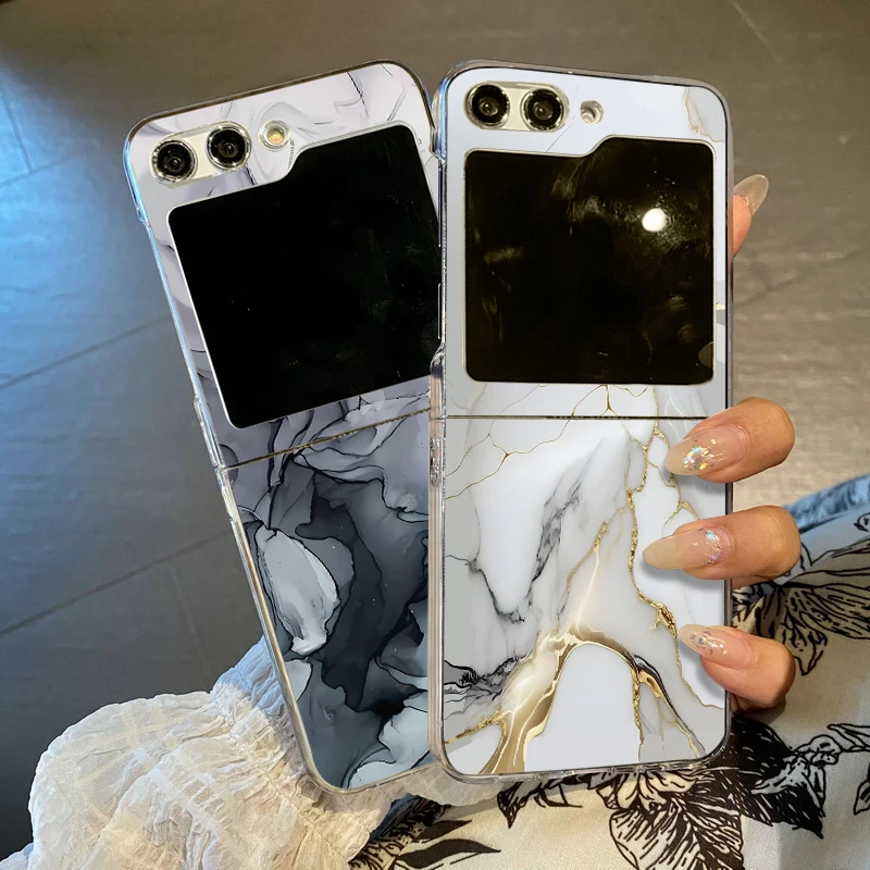 Pre Samsung Galaxy Z Flip 6 4 5 3 5G Mramorový vzor skladacieho puzdra Shock odolný voči číre tvrdý zadný kryt pre Samsung Galaxy Flip6