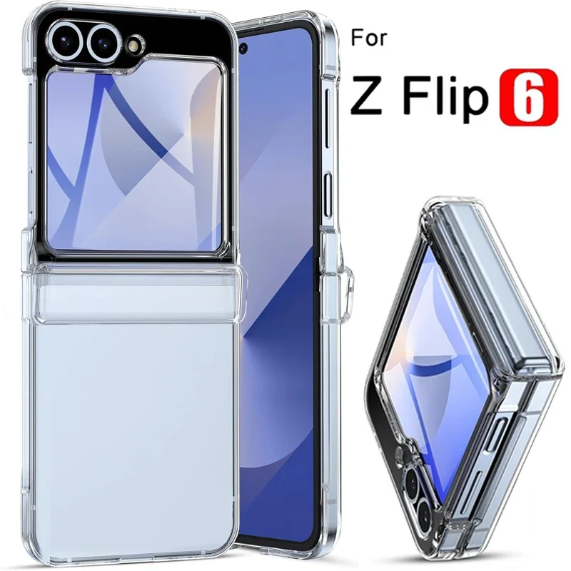 Pre Samsung Galaxy Z Flip 6 5 puzdro mobilného telefónu s ochranou závesu Full Cover Hard PC Shock odolný voči Slim Transparent Transparent 2024
