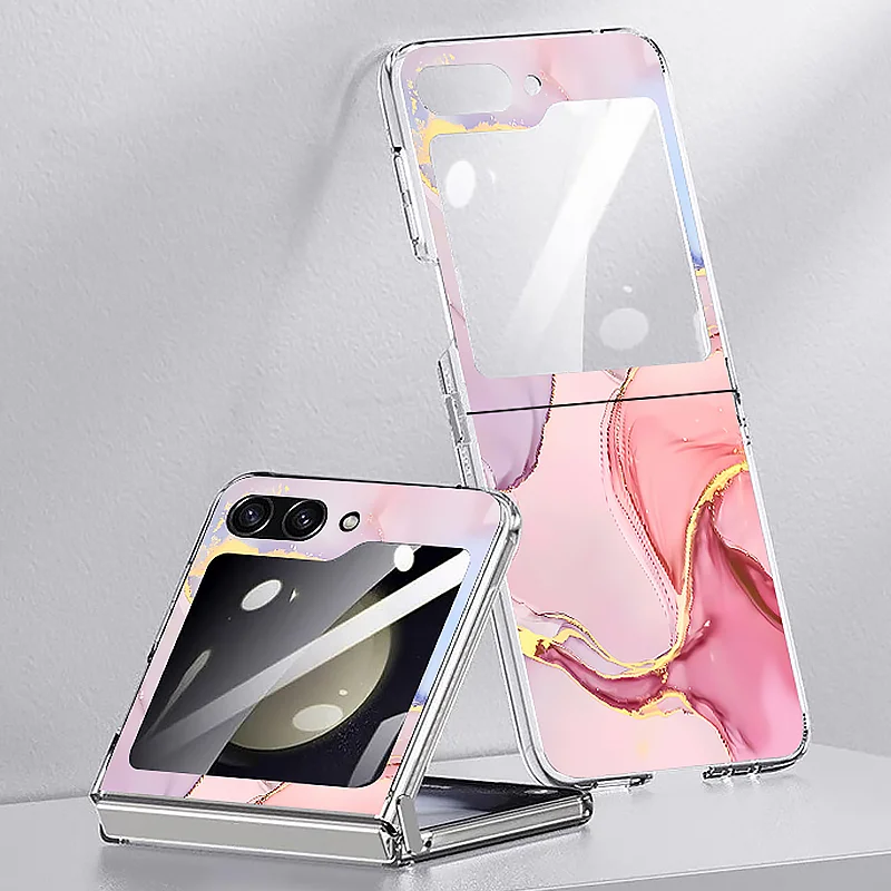 Pre Samsung Galaxy Z flip5 flip4 flip3 flip6 5G Mramorový vzor skladacieho PC Transparentný kryt pre Samsung Z Flip 5 4 3