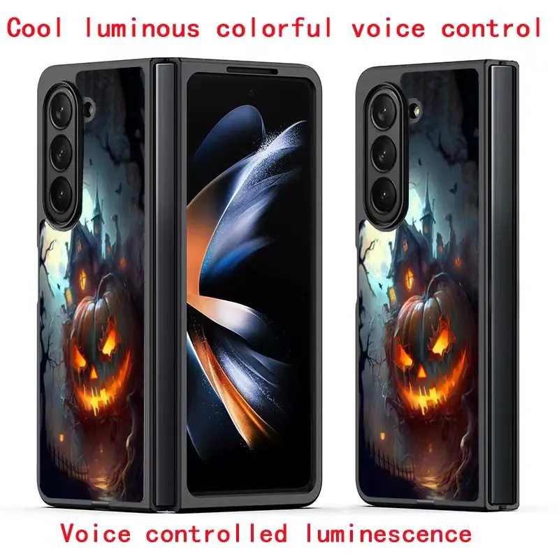 Pre Samsung Galaxy Z Fold 5 Case Hallowmas Call Svetlo svetelný kryt LED telefón pre Galaxy Z Fold 5 Temperted Glass Fundass