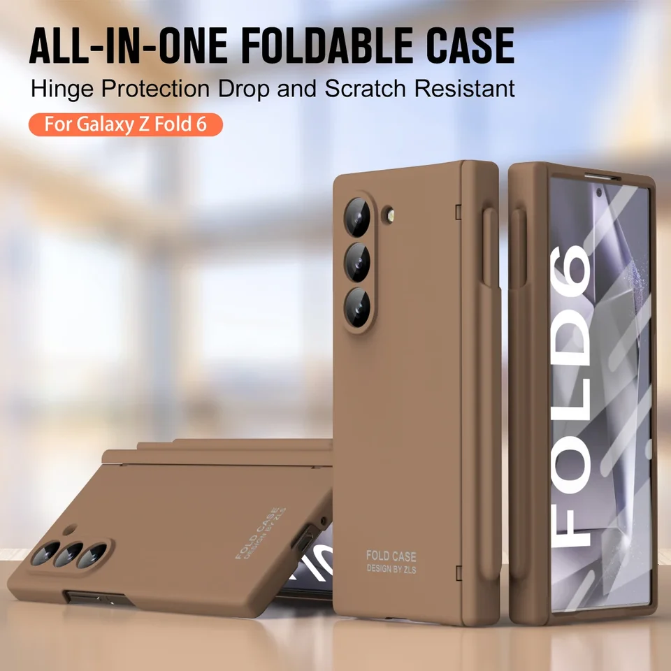 Pre Samsung Galaxy Z Fold 6 5 4 3 puzdro matné sklopné závesy priateľské k pokožke s temperovaným filmovým voliteľným dotykovým perom s nárazovým krytom