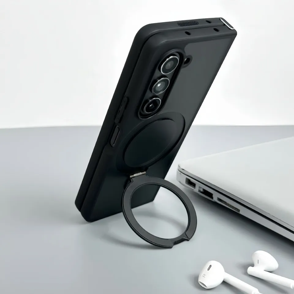 Pre Samsung Galaxy Z Fold 6 5 4 Magnetické bezdrôtové nabíjacie puzdro Matt priesvitný krúžok Ring Držiak skladanie Skladacieho nárazu odolného pevného krytu