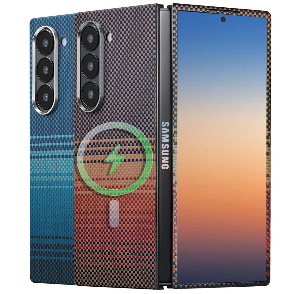 Pre Samsung Galaxy Z Fold 6 Ultra-tenký puzdro na reálne uhlíkové vlákno aramid uhlíkové vlákno vstavané magnetické bezdrôtové nabíjanie