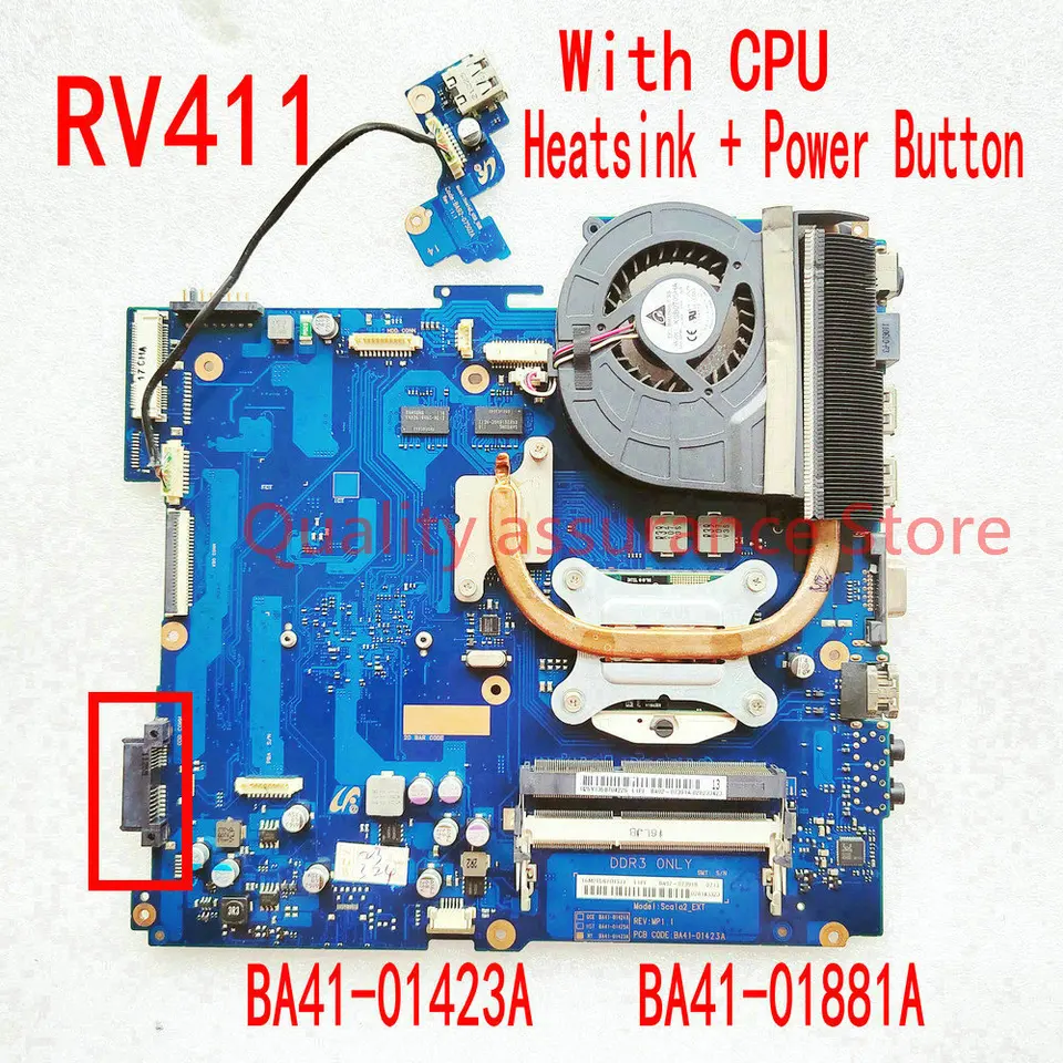 Pre Samsung NP-RV411 RV411 LAPTOP základná doska BA41-01423A BA41-01881A Hlavná doska+ bezplatný CPU+ chladič+ tlačidlo napájania USB+ USB