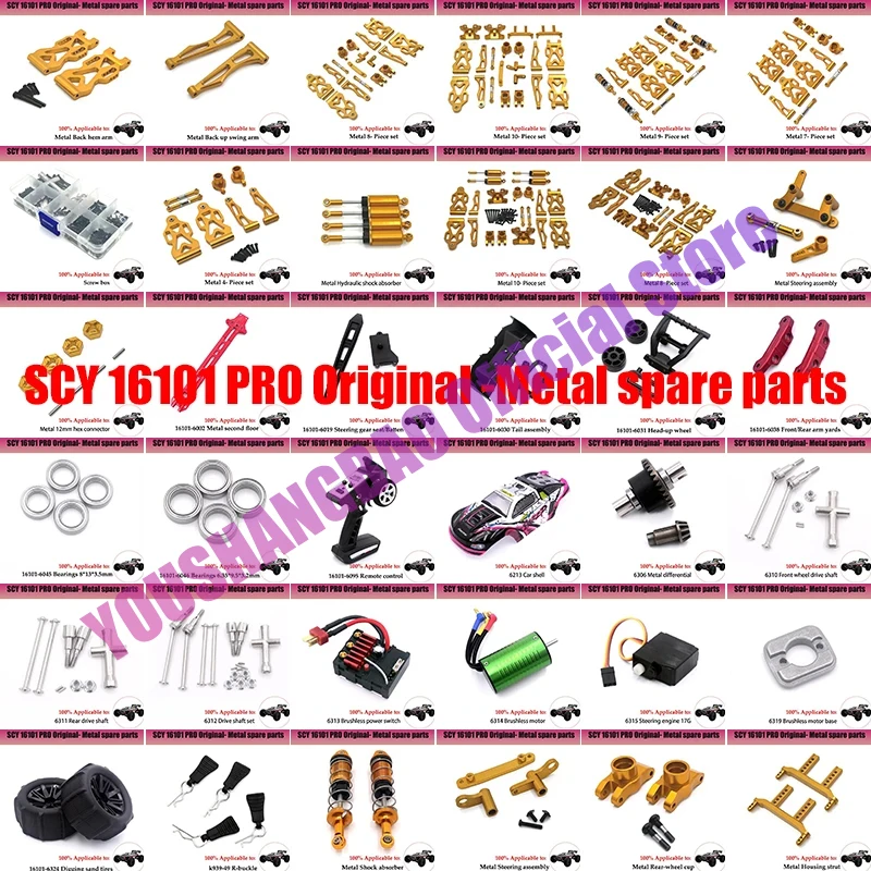 Pre SCY 16101 16102 16103 1/16 RC Parts Servan Servo Servo Servo Servo Kompletný šokový tlmič držiaka tlmičov zadného náboja