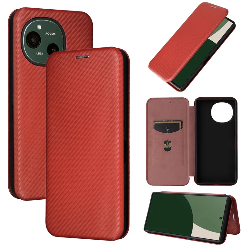 Pre Sharp Aquos R9 pokrytie luxusného flip uhlíkových vlákien Magnetická adsorpčná ochrana puzdra pre ostré vrecká na telefón Aquos R9