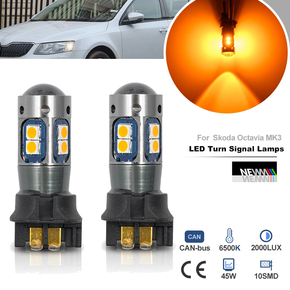 Pre SkoDa Octavia MK3 5E 2013-UP PW16W PW24W PWY24W AMBER LED Signal Signálna žiarovka Žiadny Hyper Flash svetlomet DRLS DLR REACEATER