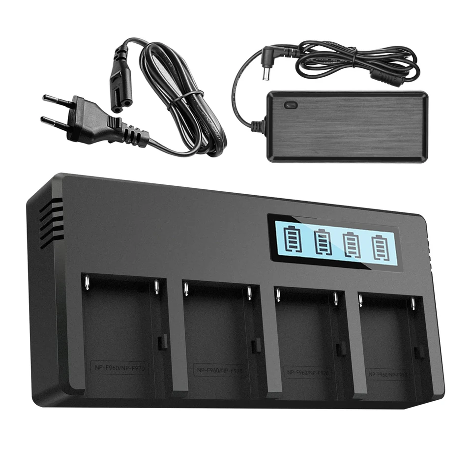 Pre Sony NP-F550 F570 F750 F770 F930 F950 F960 F970 FM50 FM500H 4-kanál NP-F batéria s LCD obrazovkou a napájacím adaptérom