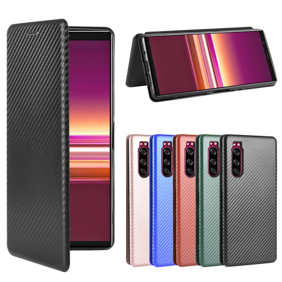 Pre Sony Xperia 5 puzdro pre Sony Xperia5 puzdro na kožu z uhlíkových vlákien pre Sony Xperia 5 J8210 J8270 J9210 Case Cover 6.1