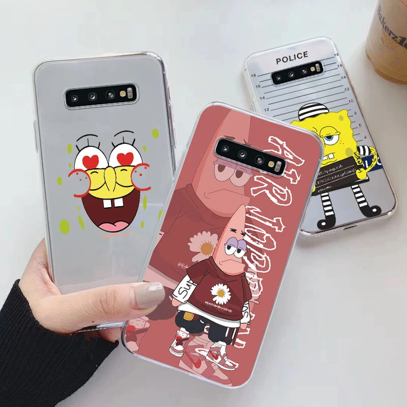 Pre spoločnosť Samsung Galaxy S10 S 10 Plus S10E Soft Silikone Transparent Ochranná kapaca huba-bob-patrick-star cover pre Samsung S10+