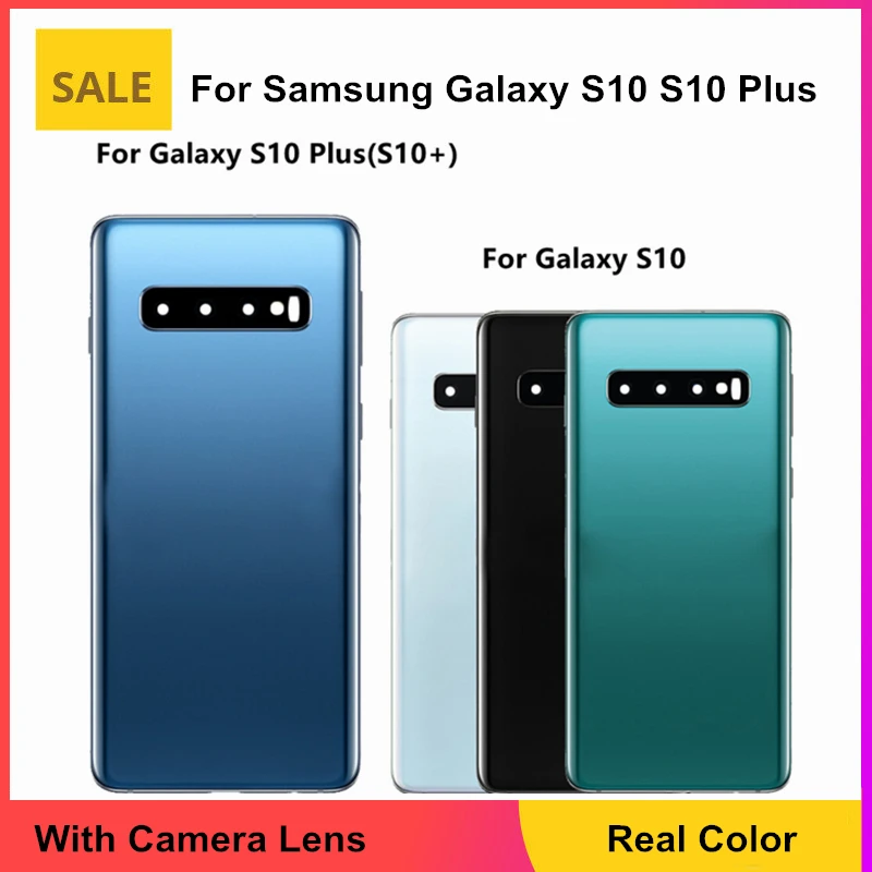Pre spoločnosť Samsung Galaxy S10 SM-G9730 Zadné krytie batérie Zadné dvere skla + sklenená šošovka kamery pre Samsung S10 plus SM-G975F/DS