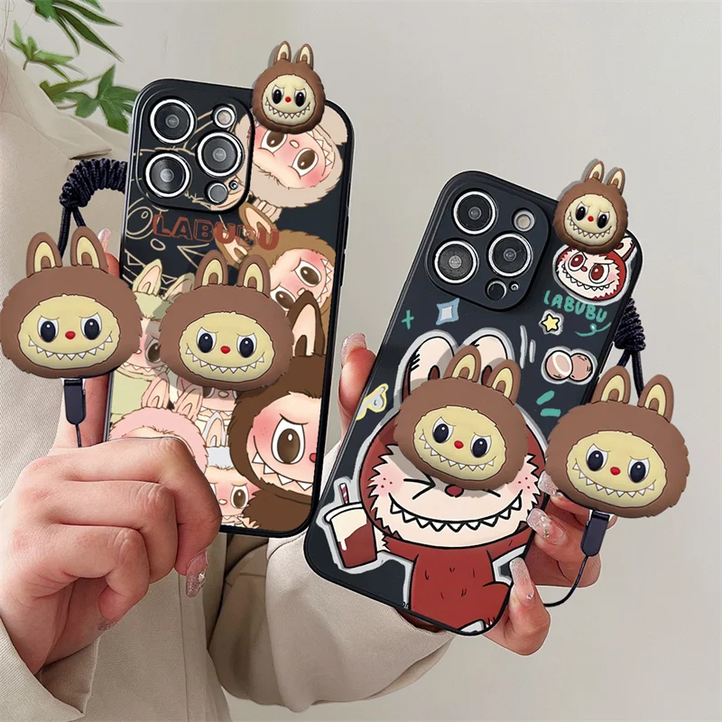 Pre spoločnosť Samsung Galaxy S24 S23 S22 S21 S20 Fe S10 Lite Plus Ultra 3D Cartoon Labubu Hračky Držiteľa hračiek s krytom na šnúrku