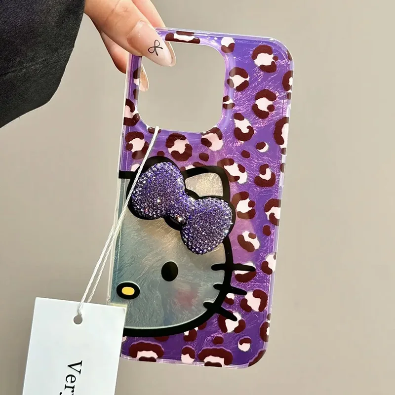 Pre spoločnosť Samsung Galaxy S25 S24 Ultra S23 S22 Plus S21 Fe A51 A30S Farebný Bowknot Hello Kitty Face Cartoon Laser Luster Puzdro